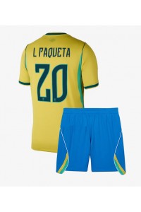 Brasilia Lucas Paqueta #20 Jalkapallovaatteet Lasten Kotipeliasu MM-kisat 2026 Lyhythihainen (+ Lyhyet housut)